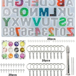 SHEIN 65PCS Kit de moldes de resina de silicona con letras y números invertidos Quierox - Tienda Online