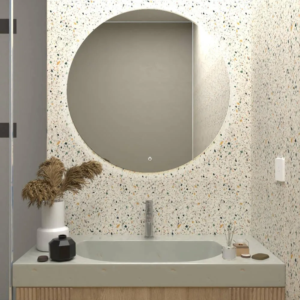 Espejo Circular Capri 75, Gris, con Luz Led y Botón Touch Reflekta MG