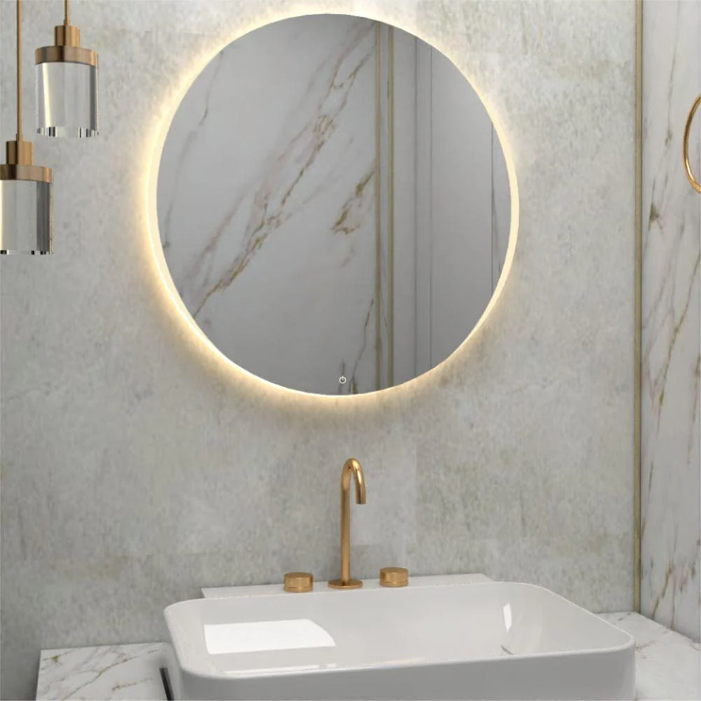 Espejo Circular Dakota, Gris, con Luz Led y Botón Touch Reflekta MG