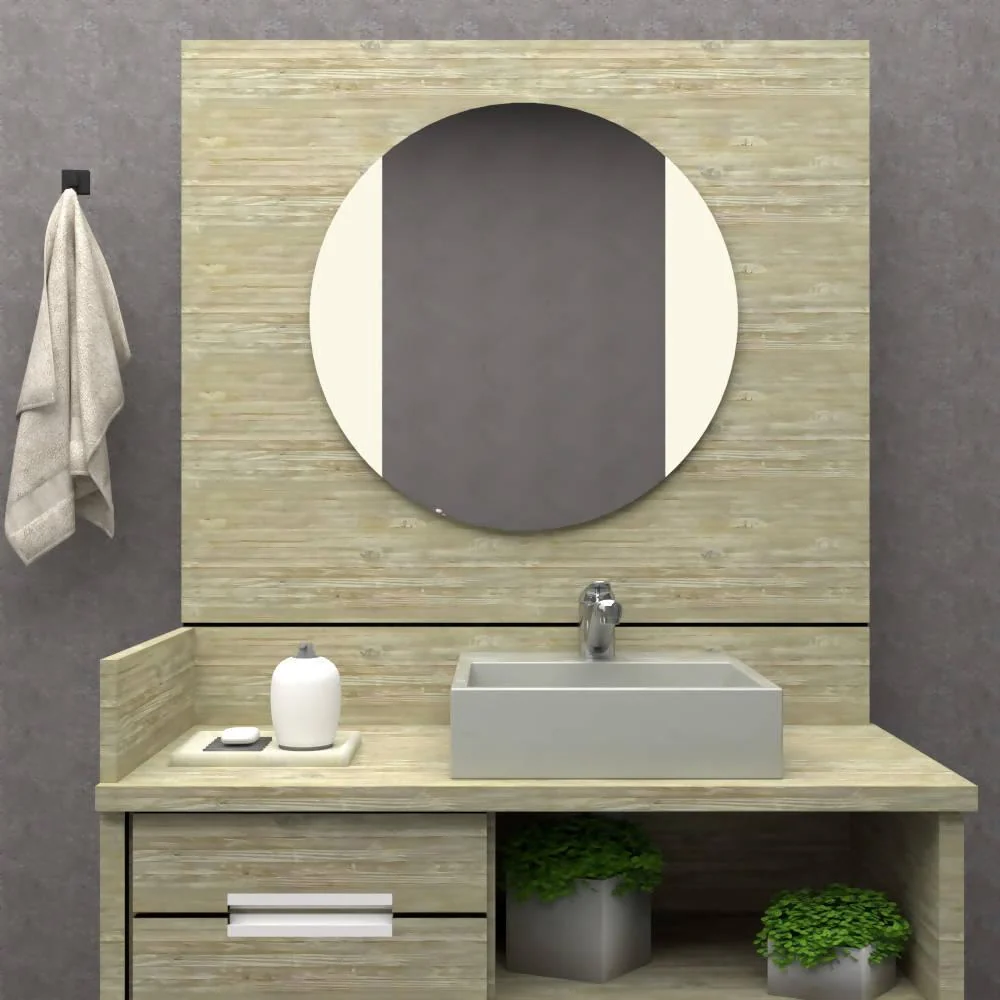 Espejo Circular Lucca, Gris, con Diseño en Sandblasting Reflekta MG