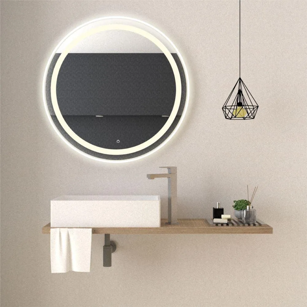Espejo Circular Malibú, Gris, con Luz Led y Botón Touch Reflekta MG