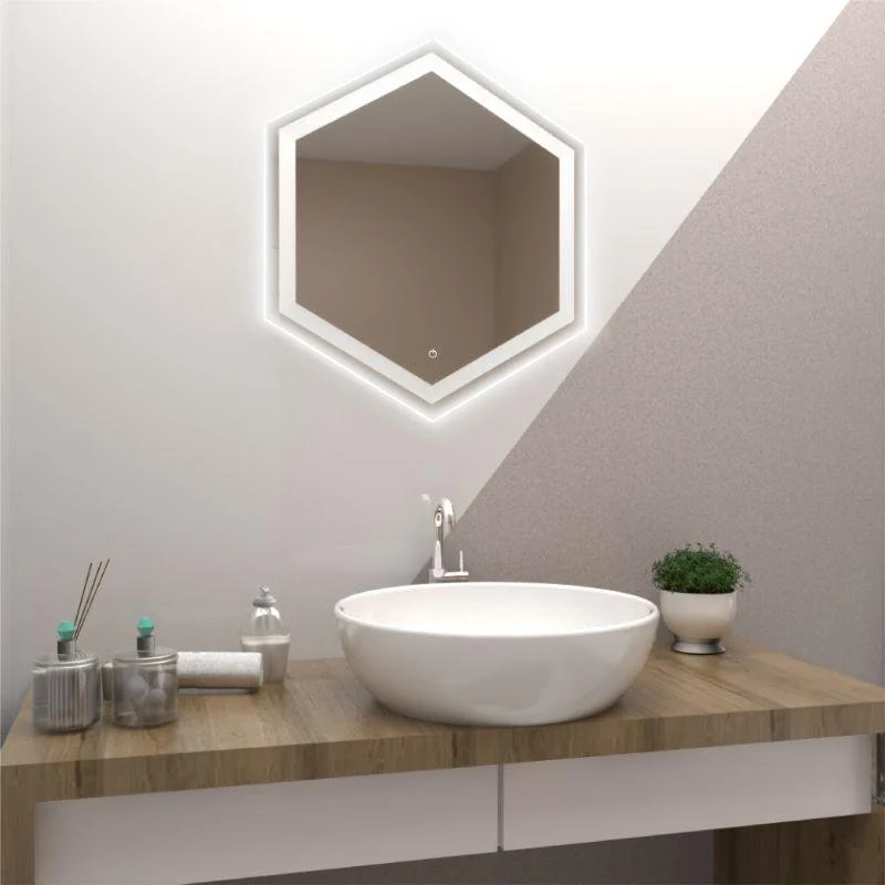 Espejo Hexagonal Wolf, Gris, con Luz Led y Botón Touch Reflekta MG