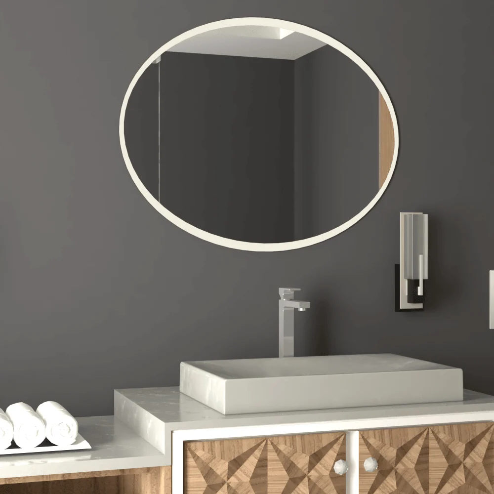 Espejo Ovalado Horus, Gris, con Bordes En Sandblasting Reflekta MG