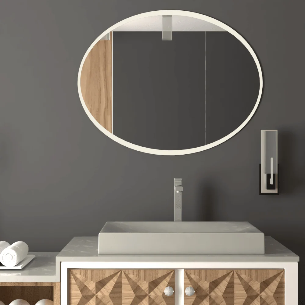 Espejo Ovalado Horus, Gris, con Bordes En Sandblasting Reflekta MG