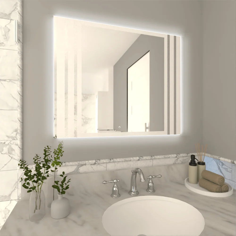 Espejo Rectangular Apolo, Gris, con Luz Led y Botón Touch Reflekta MG