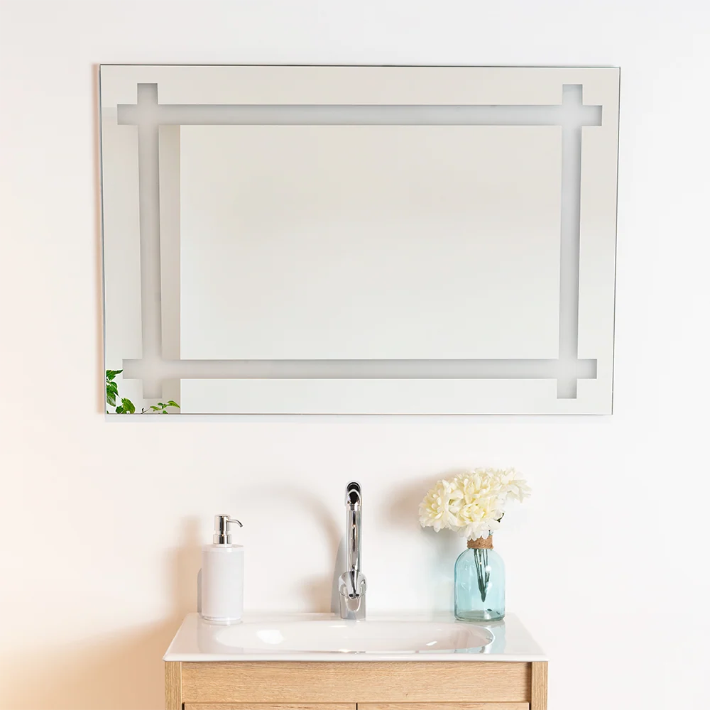Espejo Rectangular Broni, Gris, con Diseño en Sandblasting Reflekta MG