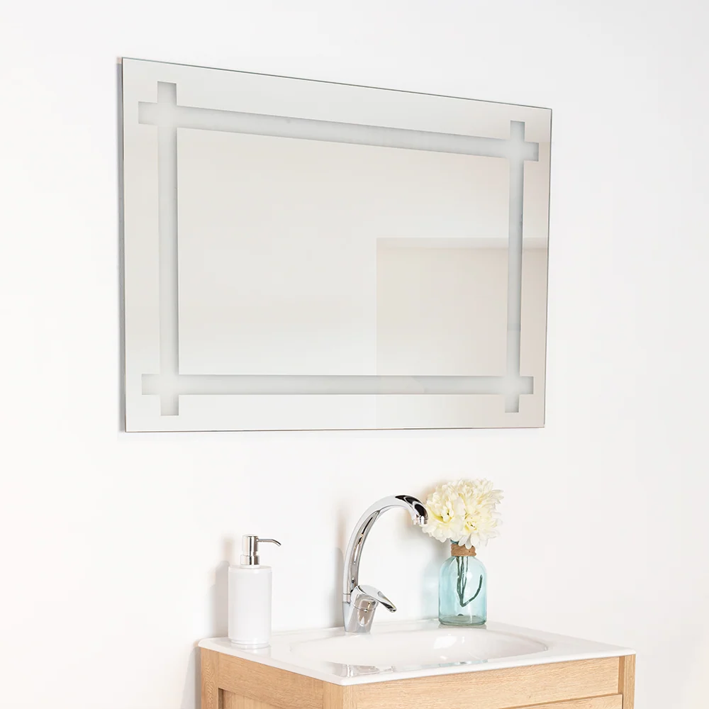 Espejo Rectangular Broni, Gris, con Diseño en Sandblasting Reflekta MG