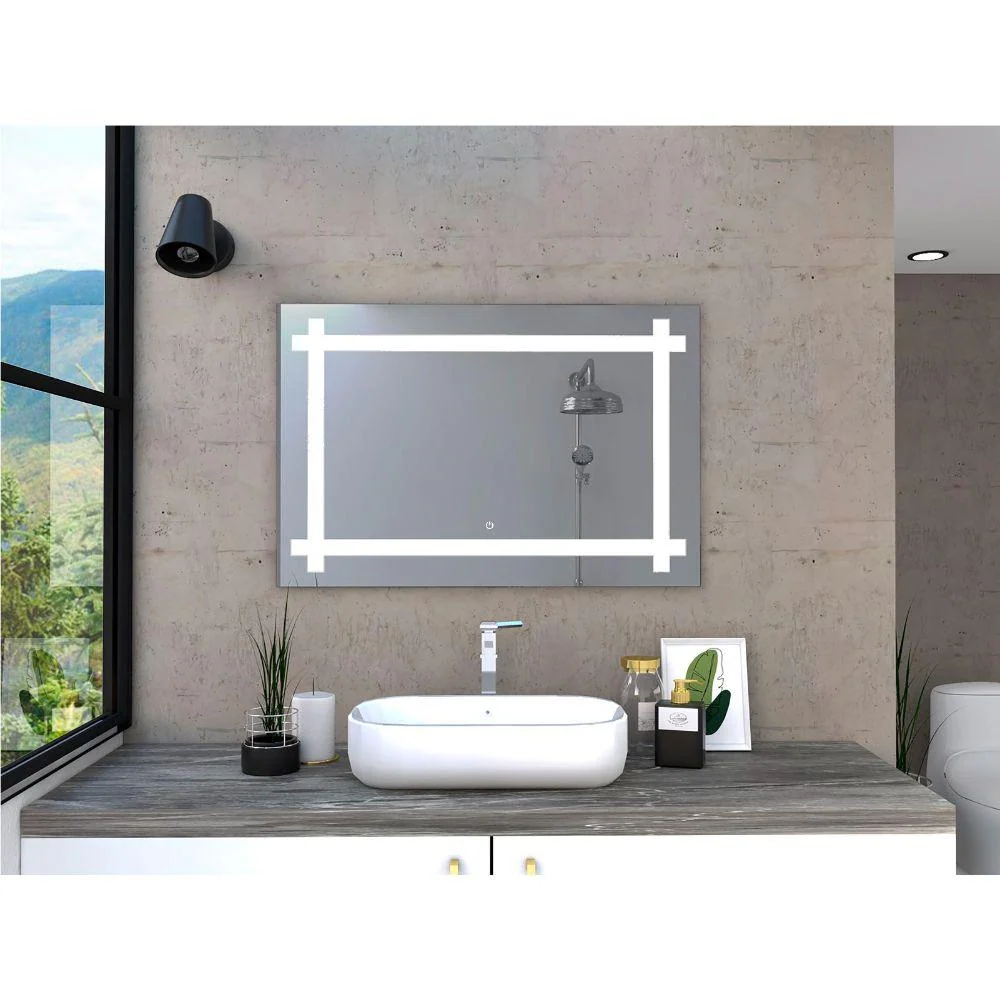 Espejo Rectangular Broni, Gris, con Luz Led y Botón Touch Reflekta MG