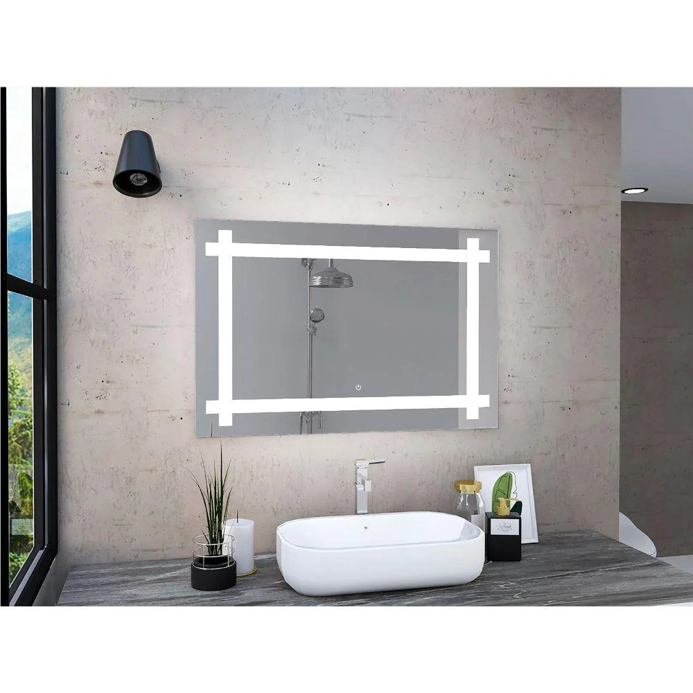 Espejo Rectangular Broni, Gris, con Luz Led y Botón Touch Reflekta MG