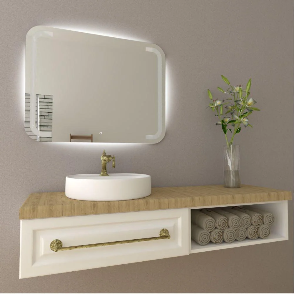 Espejo Rectangular Brown, Gris, con Luz Led y Botón Touch Reflekta MG