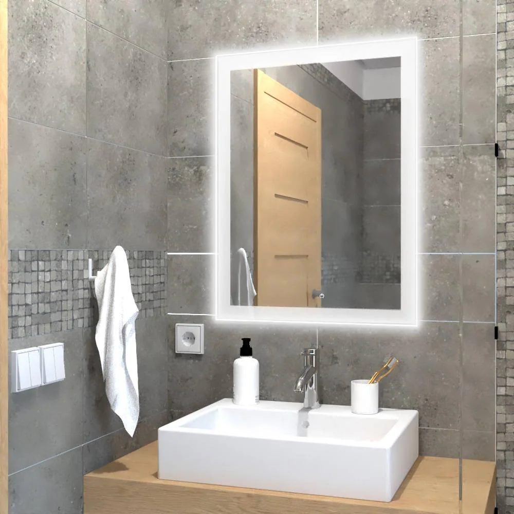 Espejo Rectangular Catania, con Diseño en Sandblasting Luz Led y Botón Touch Reflekta MG