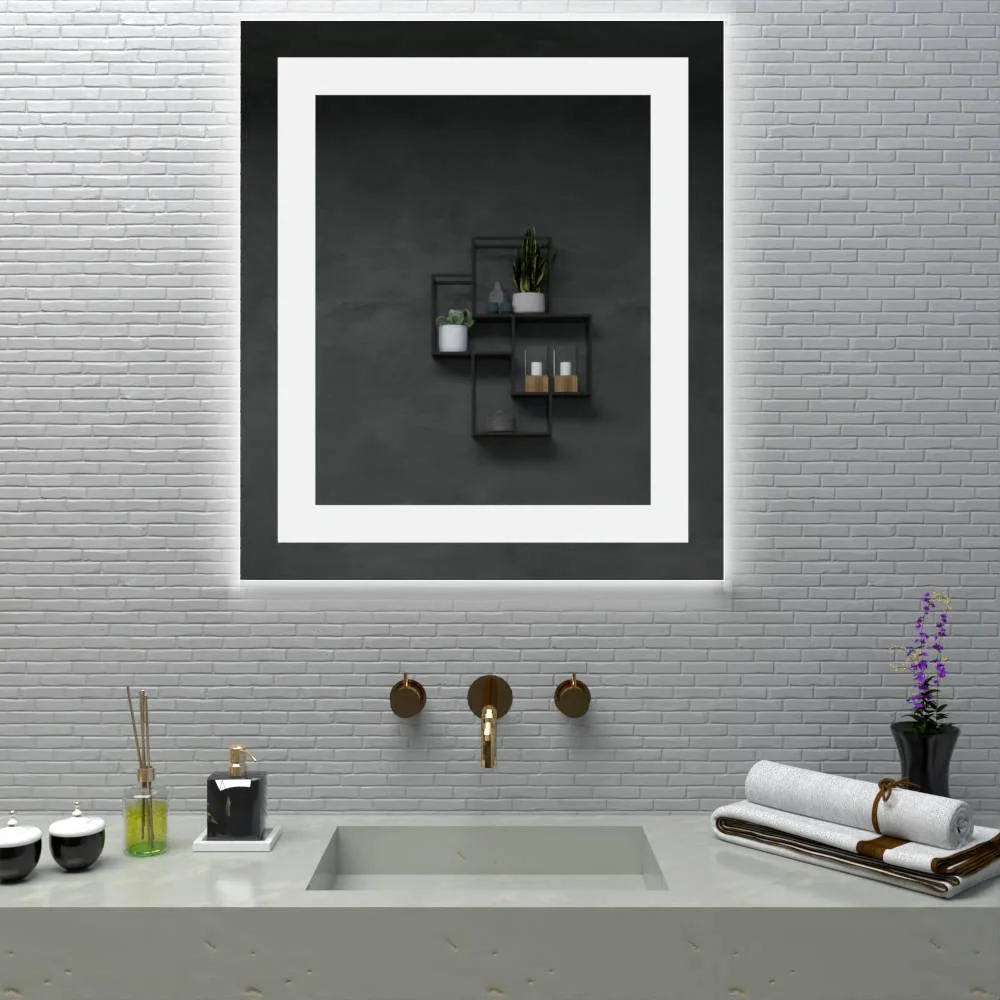 Espejo Rectangular, Gris, con Luz Led y Diseño en Sandblasting Reflekta MG