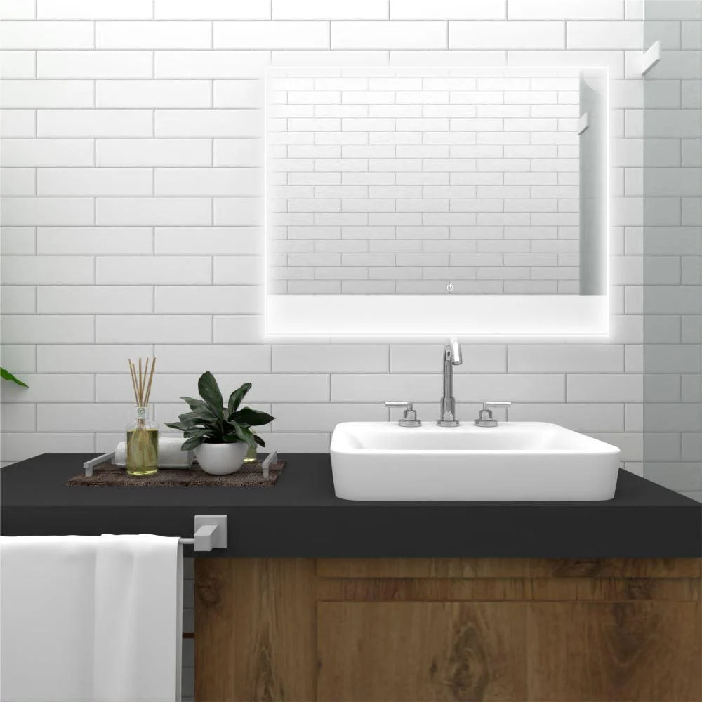Espejo Rectangular Palermo, Gris, con Luz Led y Botón Touch Reflekta MG