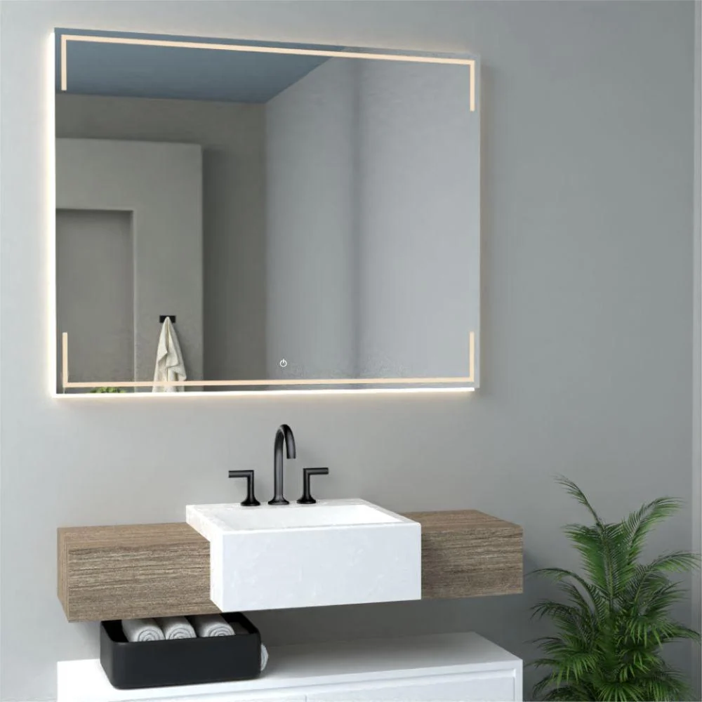 Espejo Rectangular Terranova, Gris, con Luz Led y Botón Touch Reflekta MG