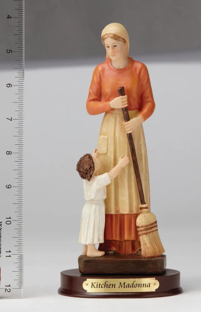 Estatua de la Virgen de la cocina de 8" - Pintada mano Religious Art