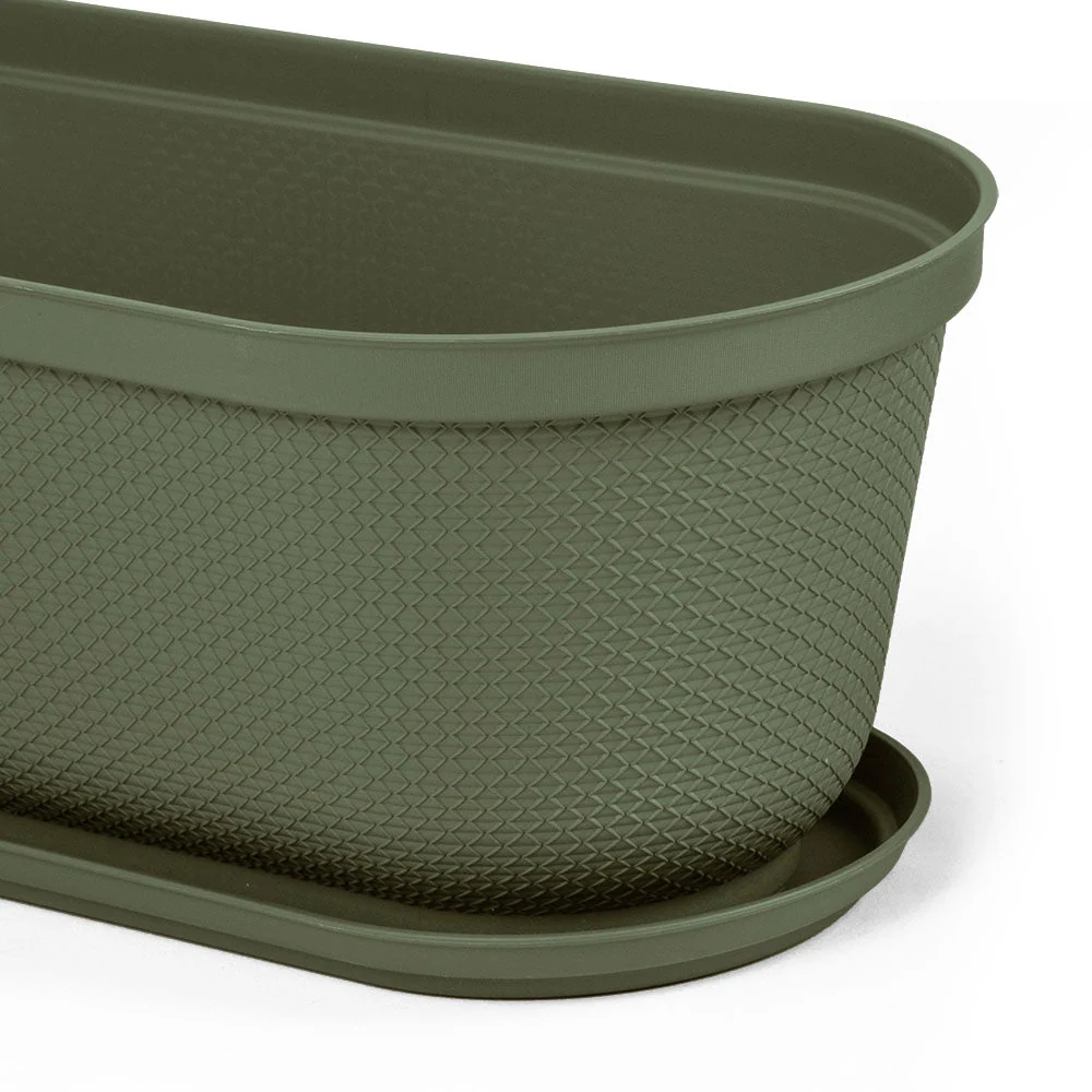 Matera moderna Ovalada Rafia 60 Cm con Plato Verde Musgo Rimax