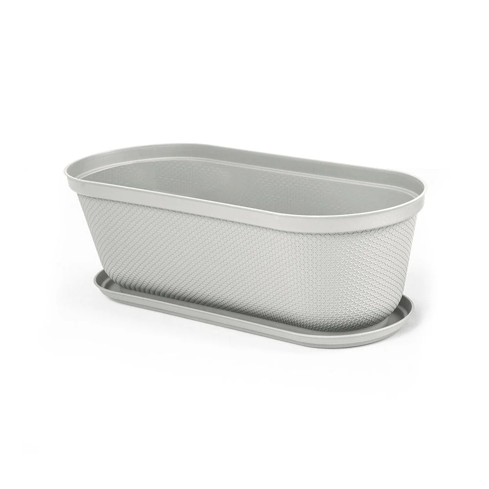 Matera moderna Ovalada Rafia 60 Cm con Plato Gris Hielo Rimax