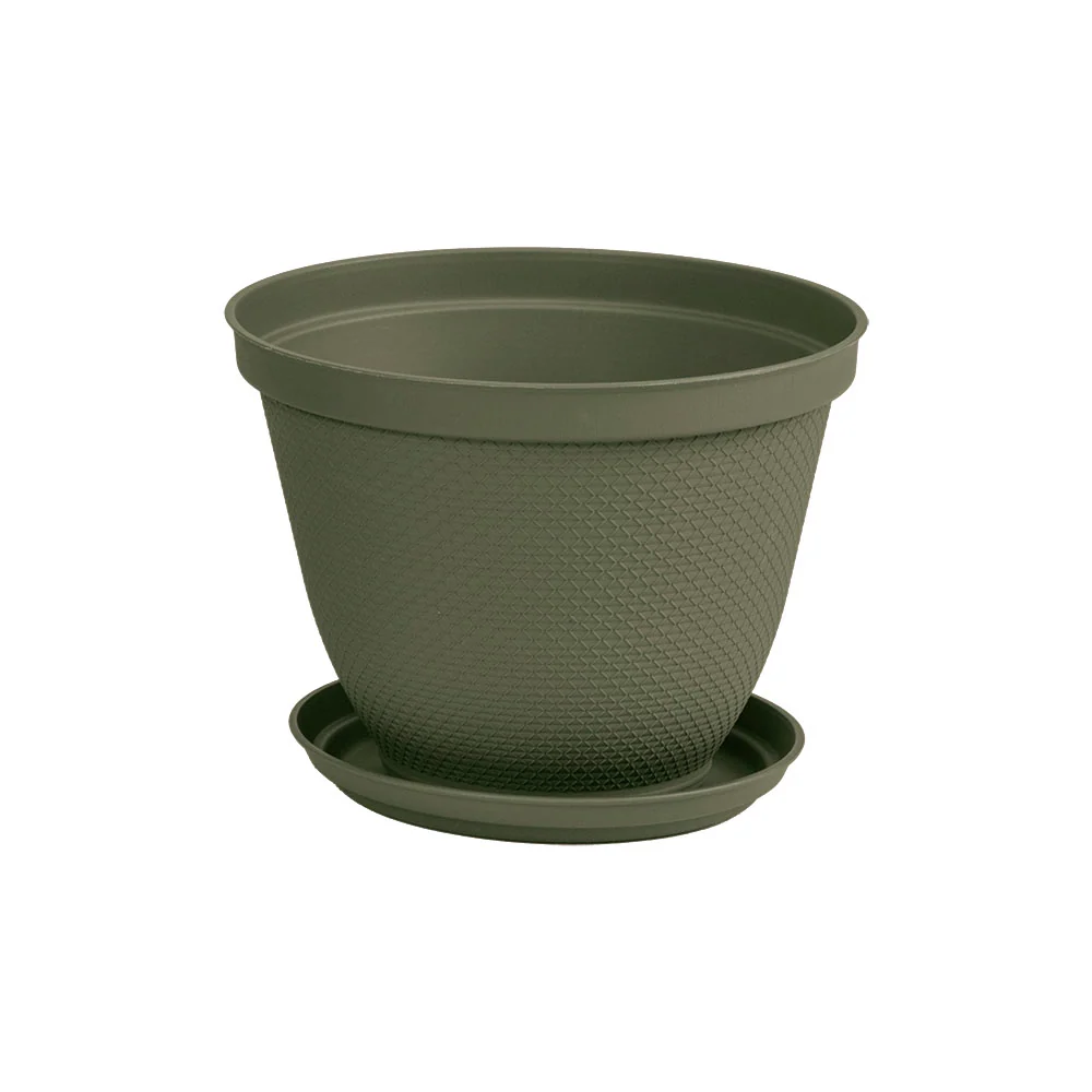 Matera Redonda Rafia 25 Cm con Plato Verde Musgo Rimax