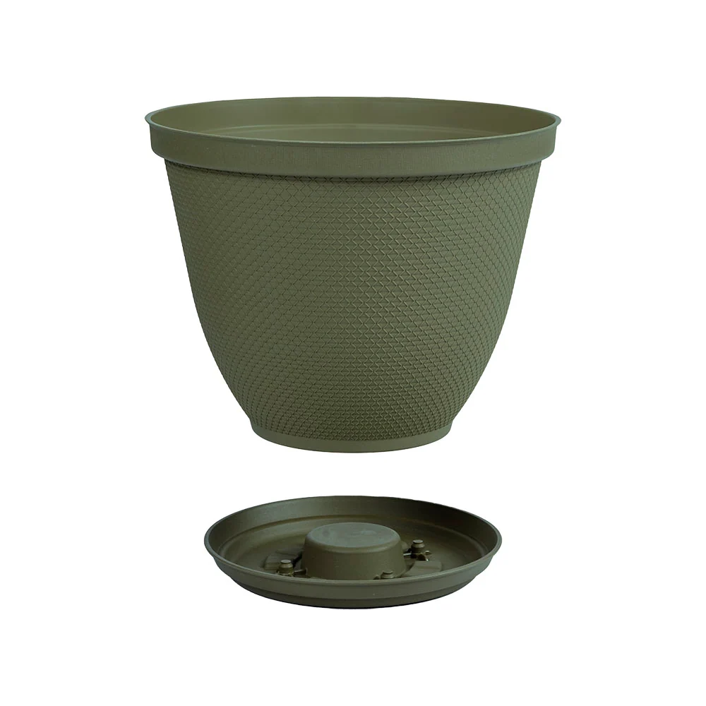 Matera Redonda Rafia 25 Cm con Plato Verde Musgo Rimax