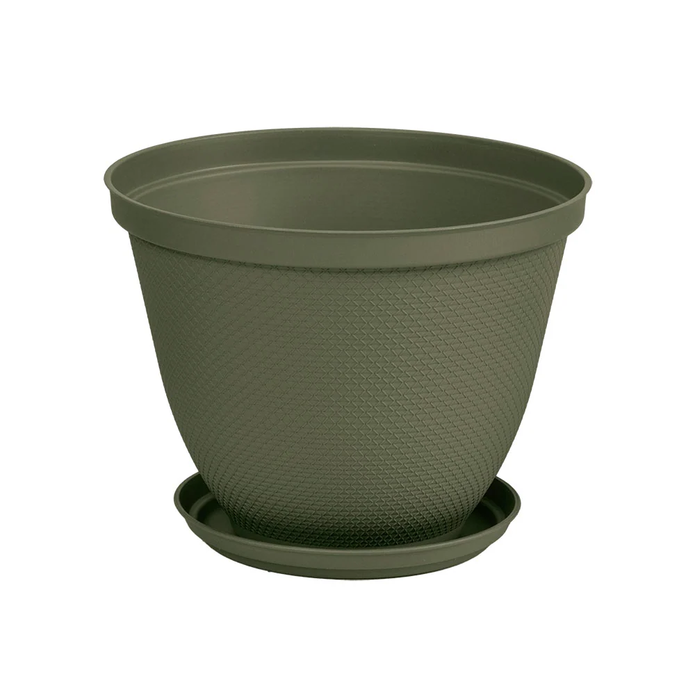 Matera Redonda Rafia 25 Cm con Plato Verde Musgo Rimax