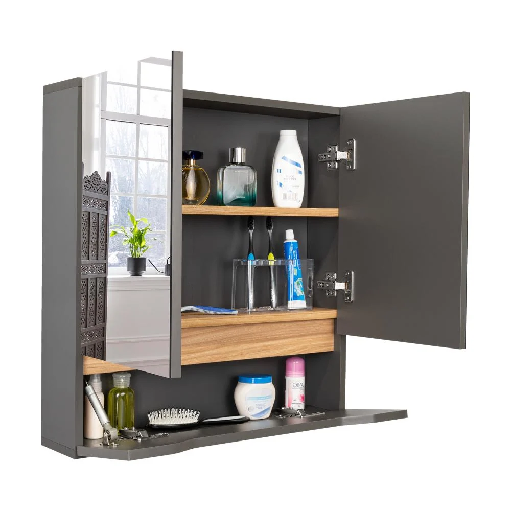 Gabinete de Baño Apolis, Plata Oscuro Y Fresno Europeo, con espejo RTA Design
