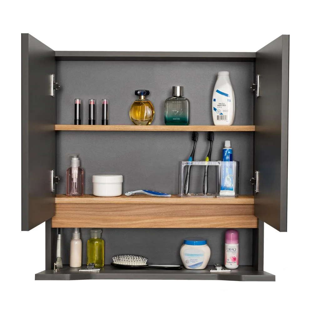 Gabinete de Baño Apolis, Plata Oscuro Y Fresno Europeo, con espejo RTA Design