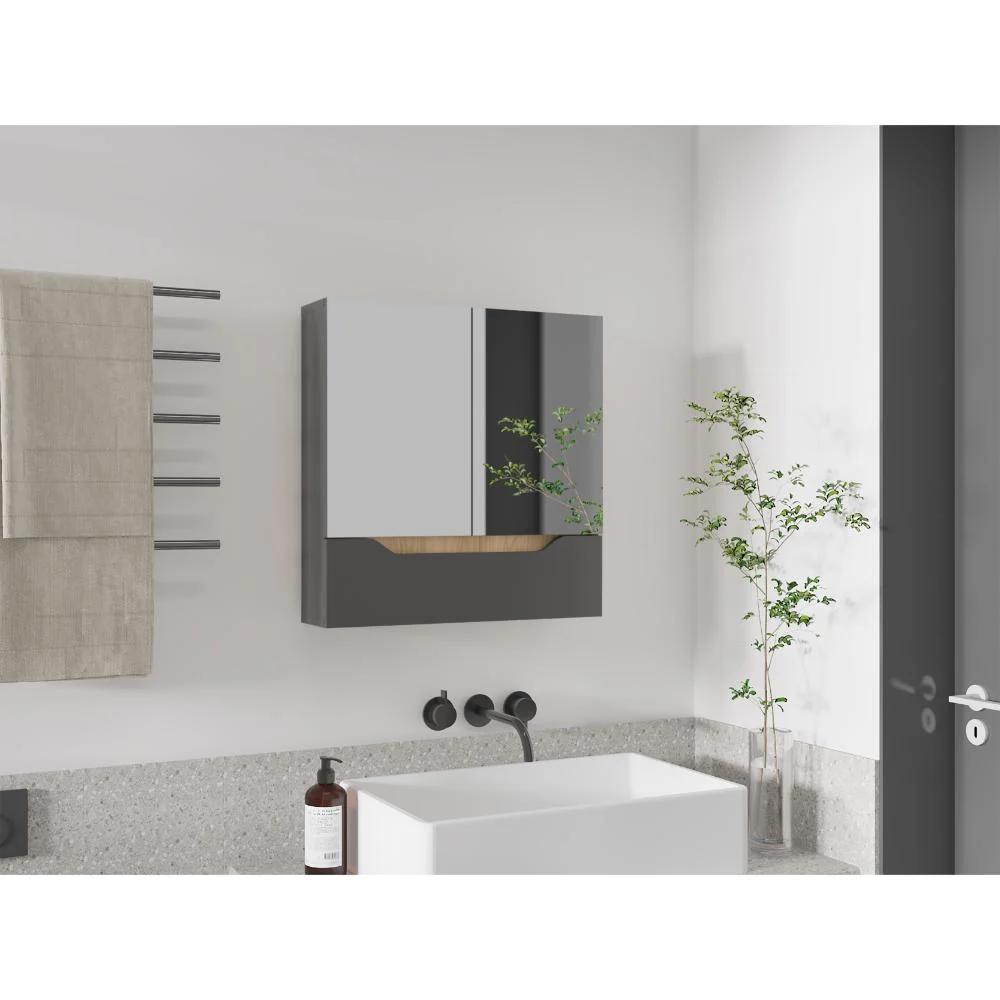 Gabinete de Baño Apolis, Plata Oscuro Y Fresno Europeo, con espejo RTA Design