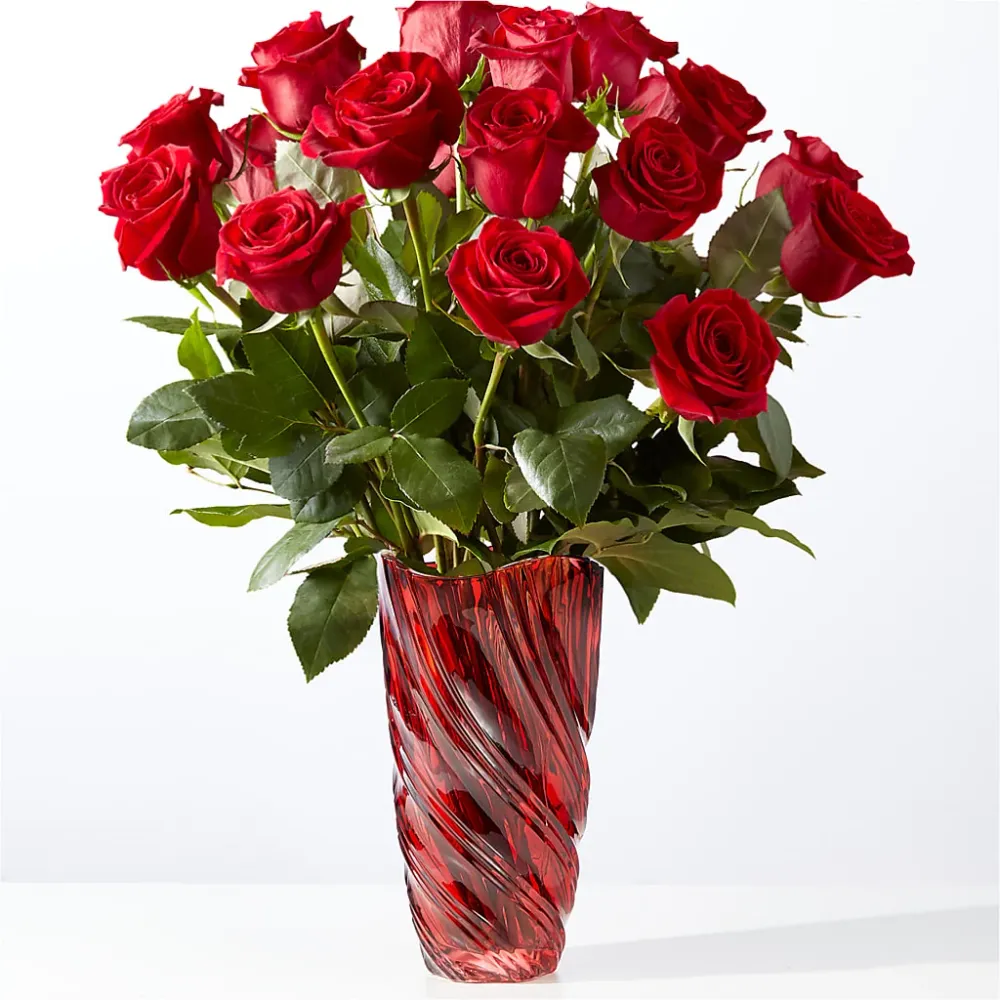 Clásico ramo de rosas rojas del amor con jarrón de lujo en espiral Salon Diane Aubin Fleuriste Inc
