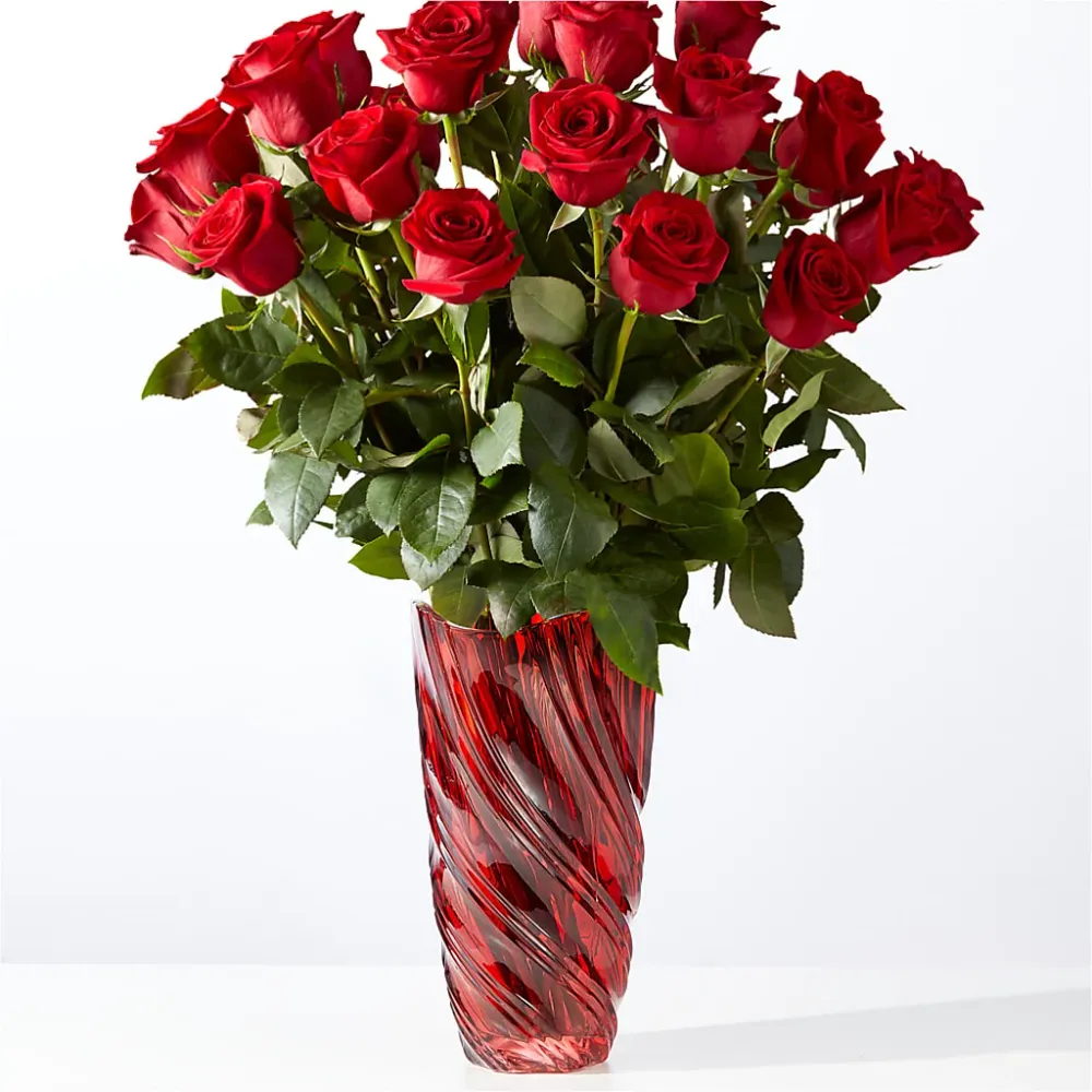 Clásico ramo de rosas rojas del amor con jarrón de lujo en espiral Salon Diane Aubin Fleuriste Inc