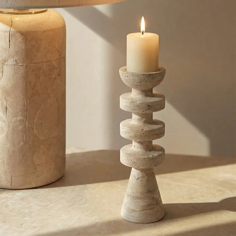 Candelabro Torre Alfil Figura Decorativa Travertino Grande Santú Home & Deco