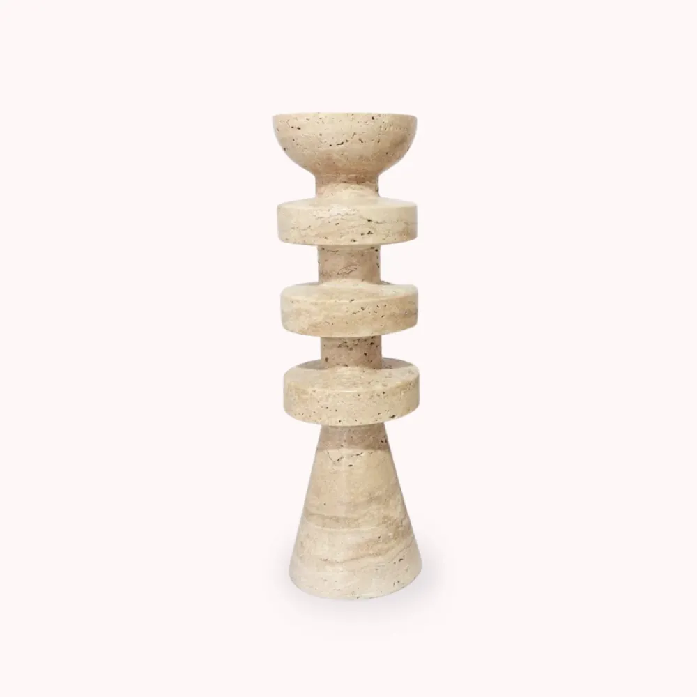 Candelabro Torre Alfil Figura Decorativa Travertino Grande Santú Home & Deco