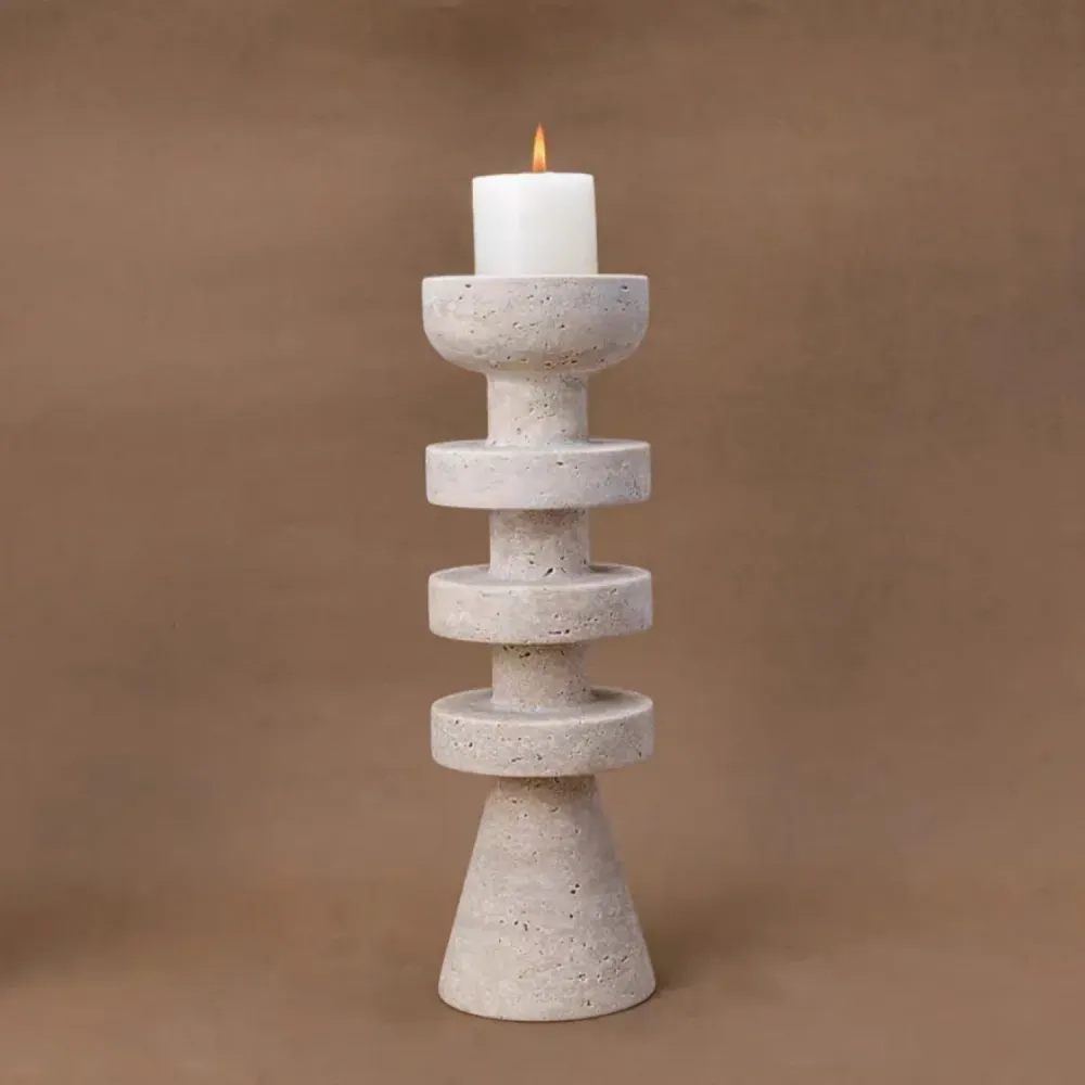 Candelabro Torre Alfil Figura Decorativa Travertino Grande Santú Home & Deco