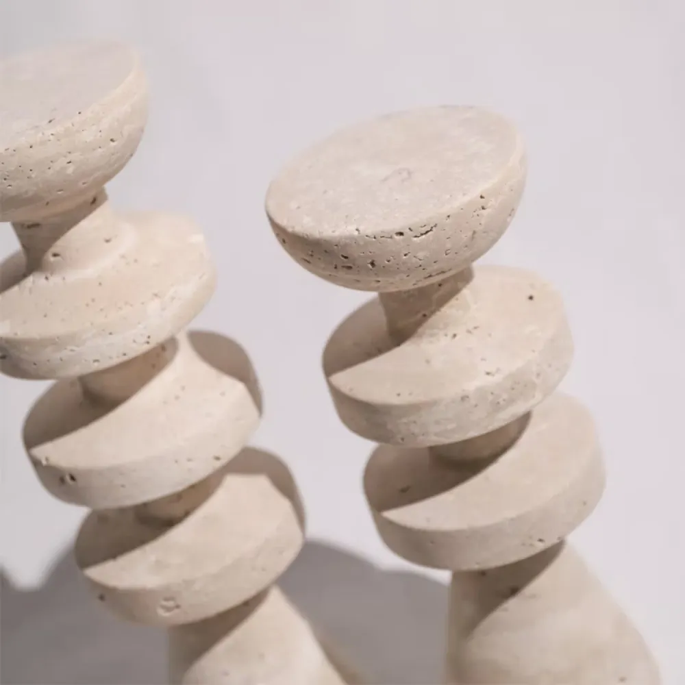 Candelabro Torre Alfil Figura Decorativa Travertino Grande Santú Home & Deco