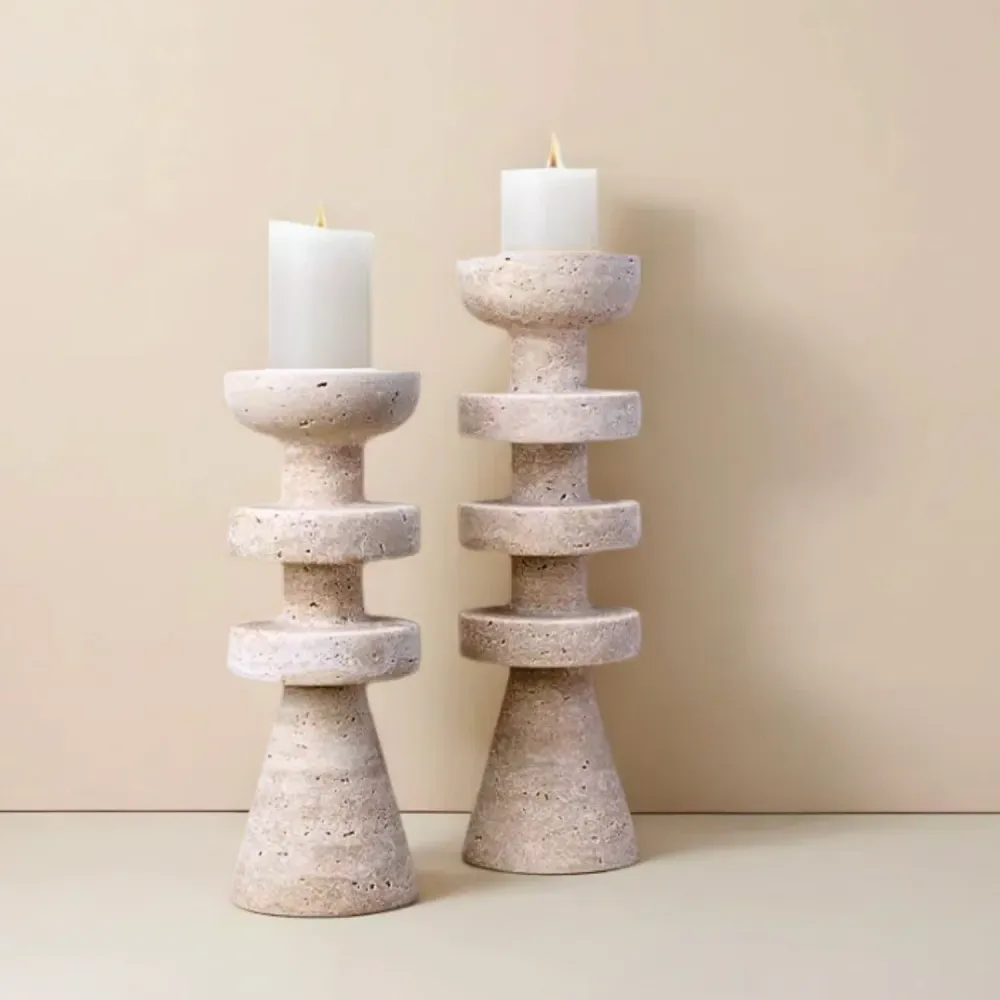 Candelabro Torre Alfil Figura Decorativa Travertino Grande Santú Home & Deco
