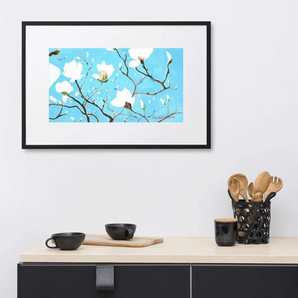 Mil magnolia brillante - Póster enmarcado con paspartú Negro Seokhee Kim