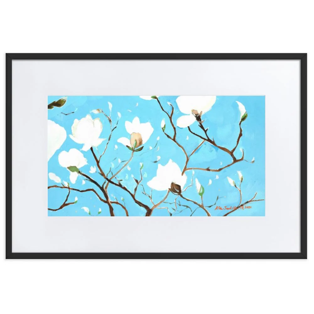 Mil magnolia brillante - Póster enmarcado con paspartú Negro Seokhee Kim