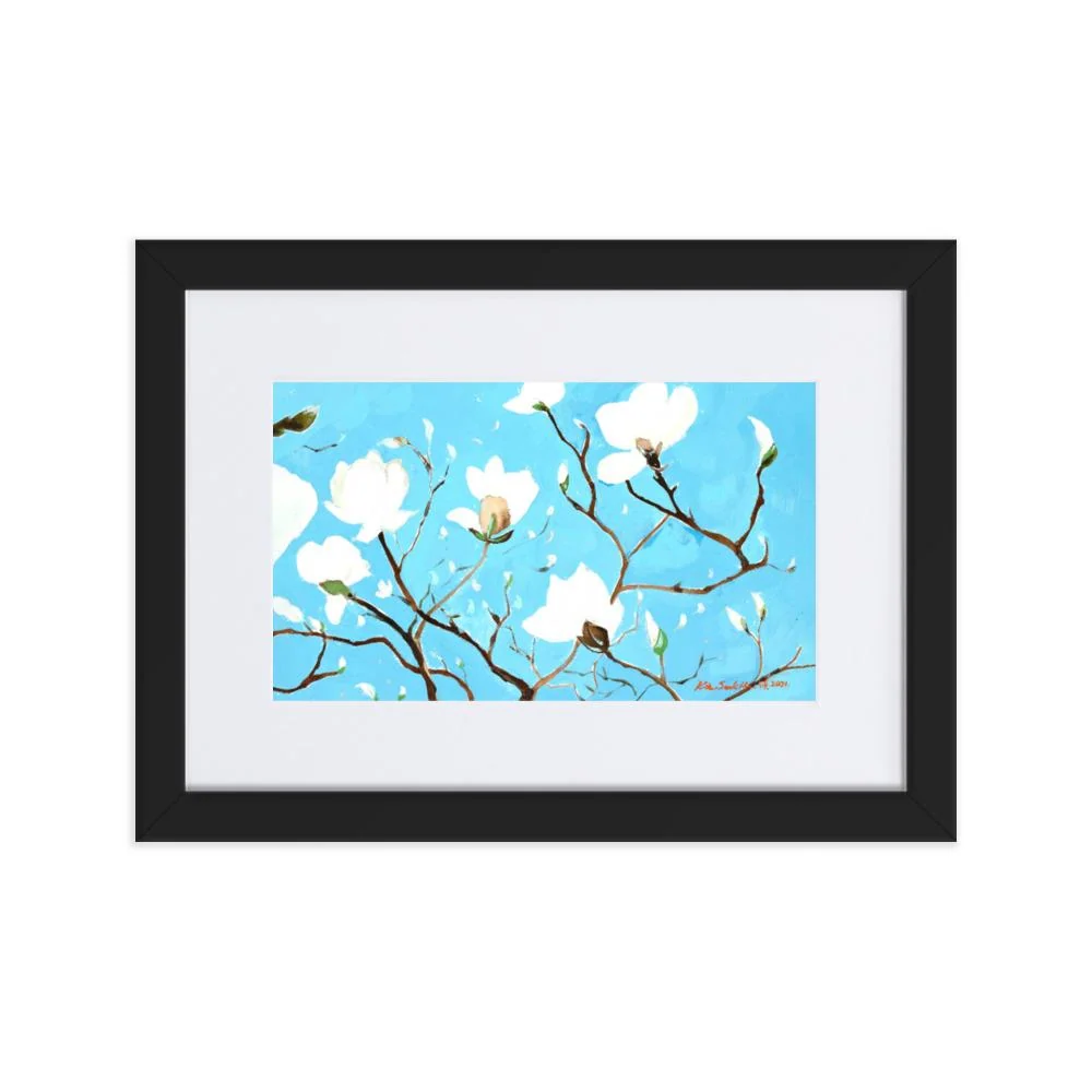 Mil magnolia brillante - Póster enmarcado con paspartú Negro Seokhee Kim