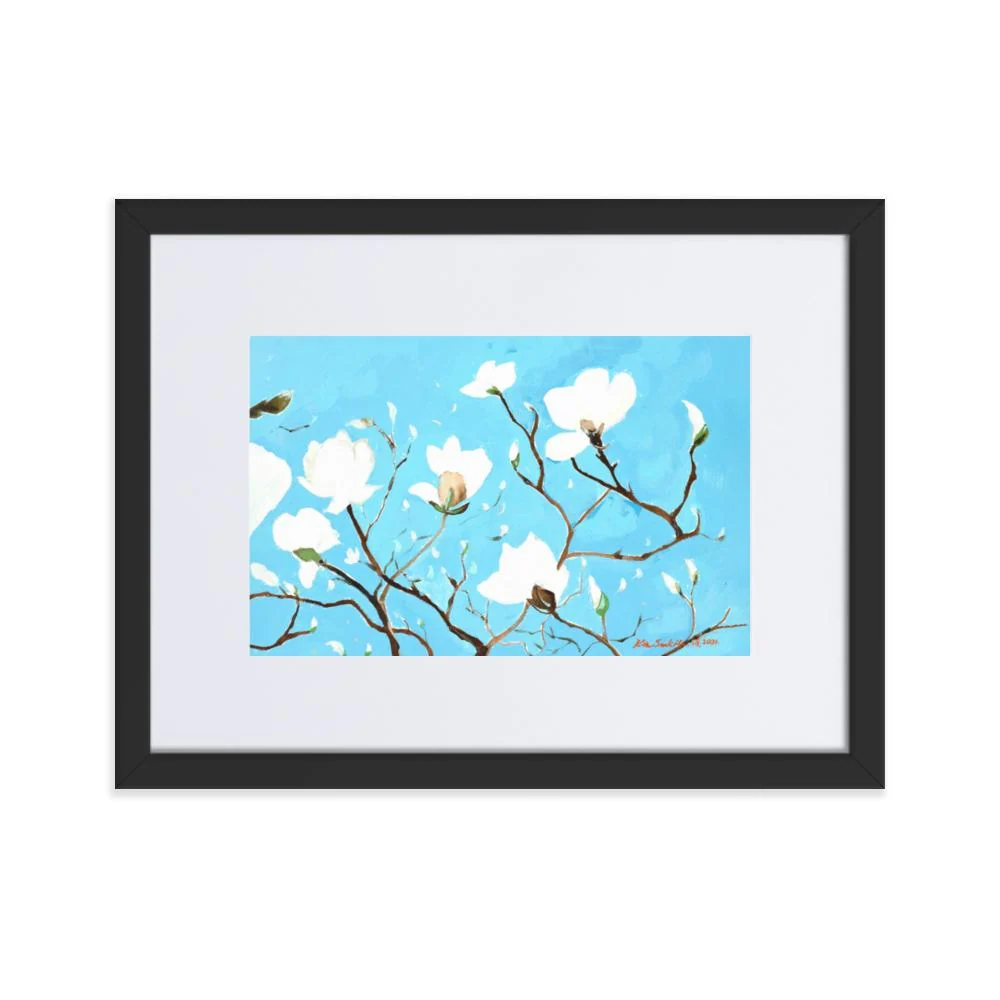Mil magnolia brillante - Póster enmarcado con paspartú Negro Seokhee Kim