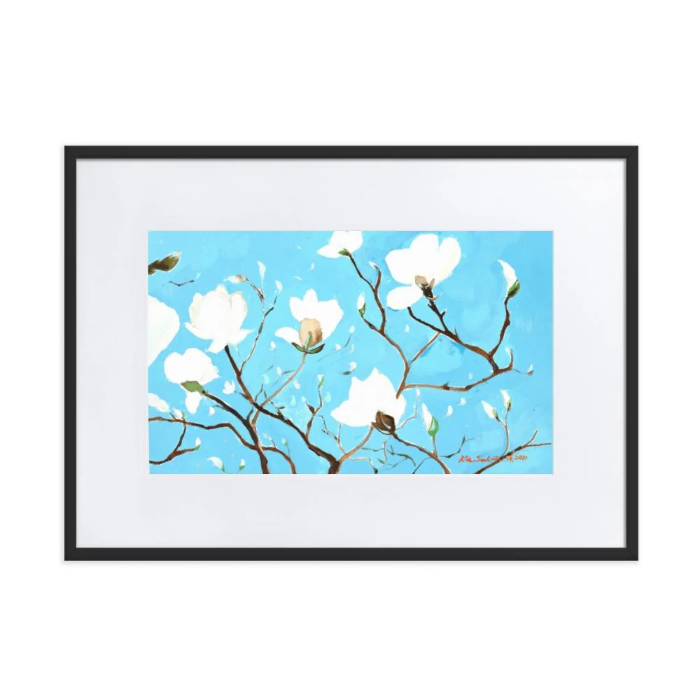 Mil magnolia brillante - Póster enmarcado con paspartú Negro Seokhee Kim
