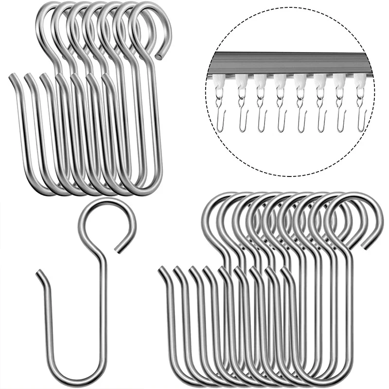 30 Uds ganchos de riel de cortina de Metal en forma de S ganchos de decoración de cortina de ducha de riel de techo inoxid...