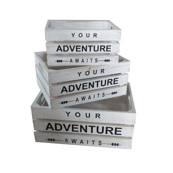 SET DE 3 CAJAS DE MADERA BLANCA (YOUR ADVENTURE AWAITS) SOHO HOME DECO
