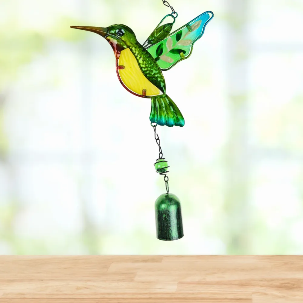 Colgante Campana De Viento Colibrí Vintage Verde Soleio Regalos