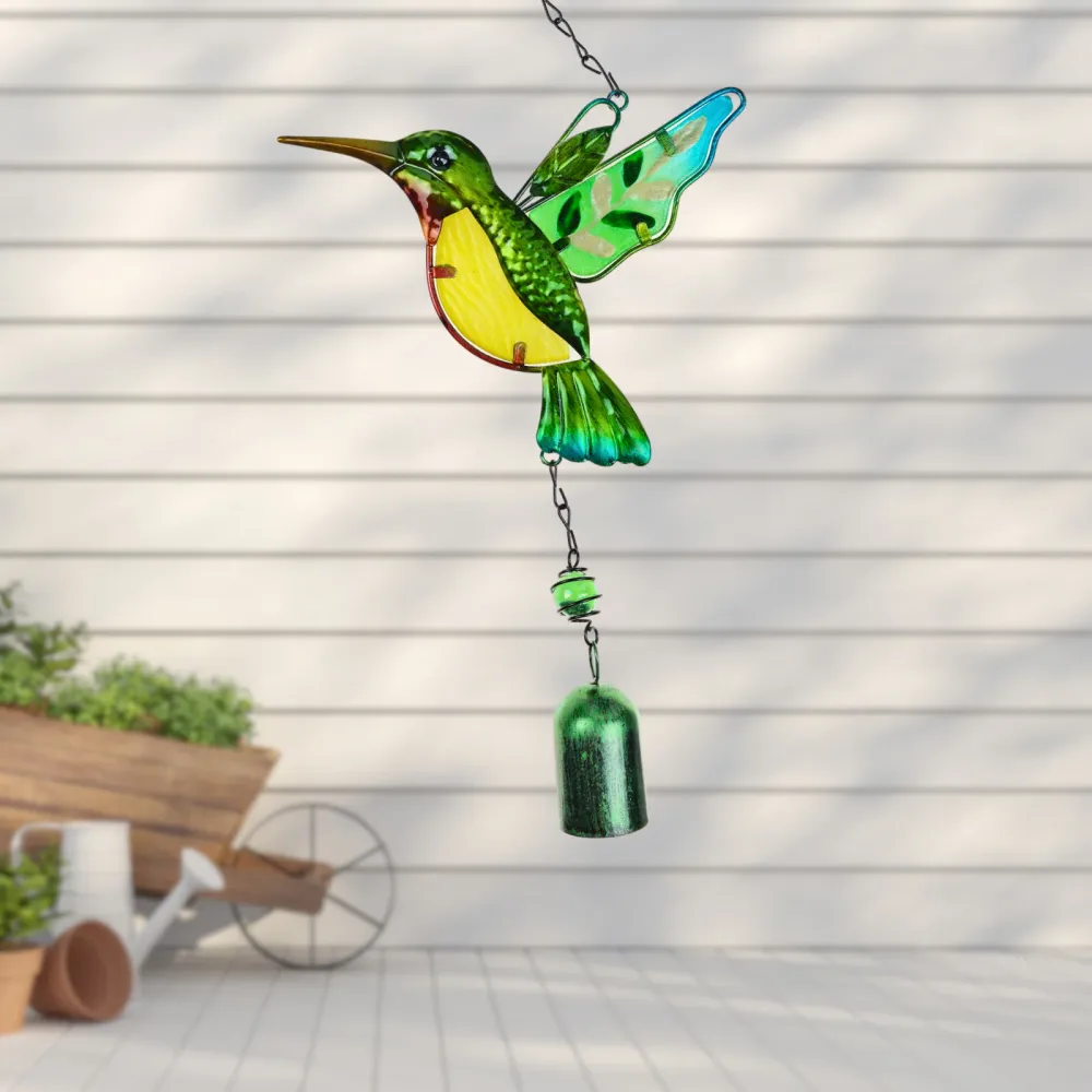 Colgante Campana De Viento Colibrí Vintage Verde Soleio Regalos