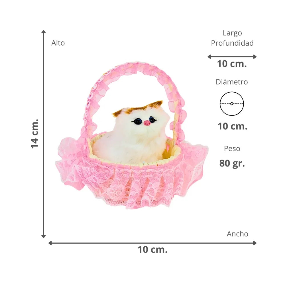 Gato Maullador en Canasta Juguete Decorativo Rosado Soleio Regalos