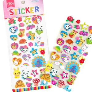 Sticker Glitter Infantil Animales 12 Unidades