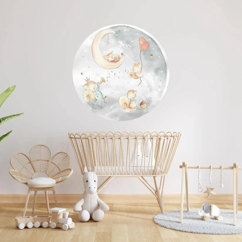 Vinilo Infantil Círculo Mundo ardillas Sueños de Cigüeñ Sueños de Cigüeña Vinilos