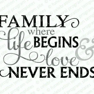 Título de Word Art de Family Begins The Funeral Program Site