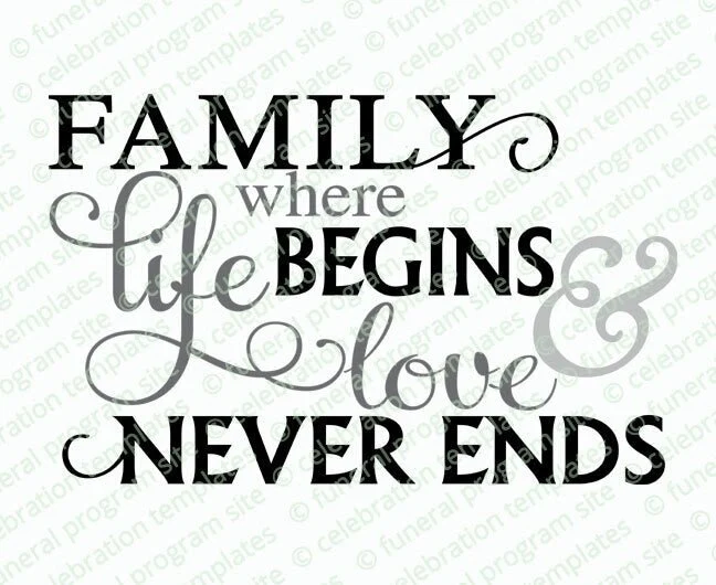 Título de Word Art de Family Begins The Funeral Program Site