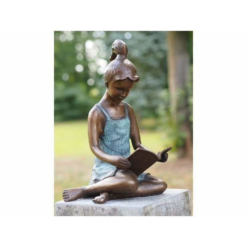 Niñ con moño leyendo un libro Edith - 41 x 20 x 25CM - Estatua de bronce Thermobrass