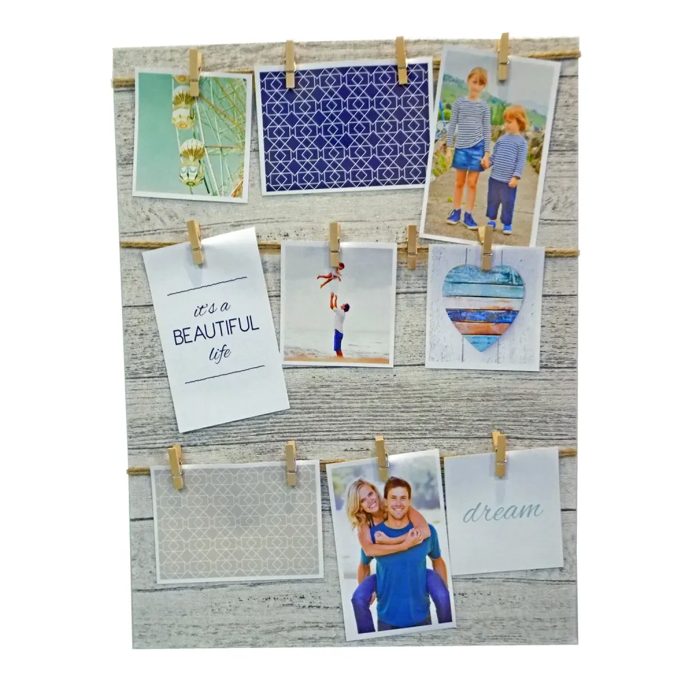 Canvas para colgar con sogas y pinzas para fotos. Tienda VGO